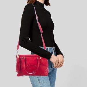 Gucci Soho Red Leather Medium Crossbody Tote with Embroidered Gs